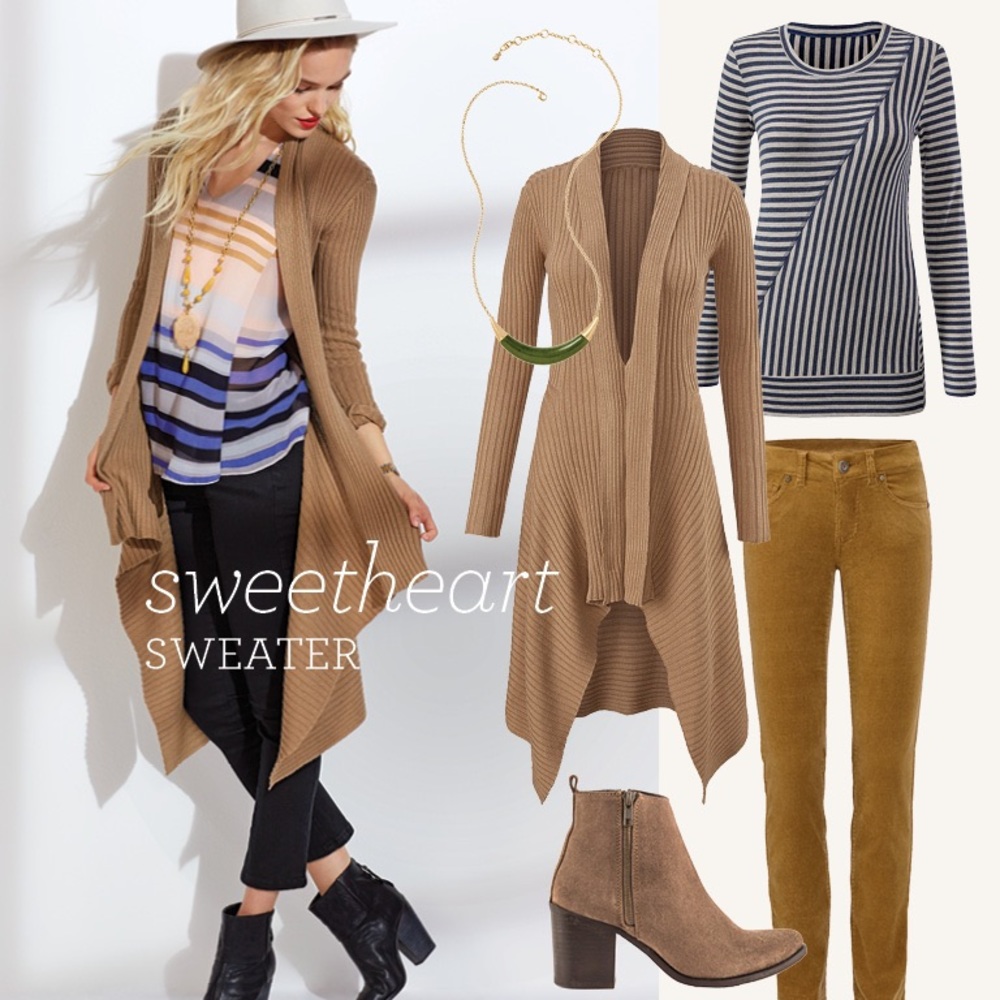 Cabi Sweetheart Sweater in Camel size small